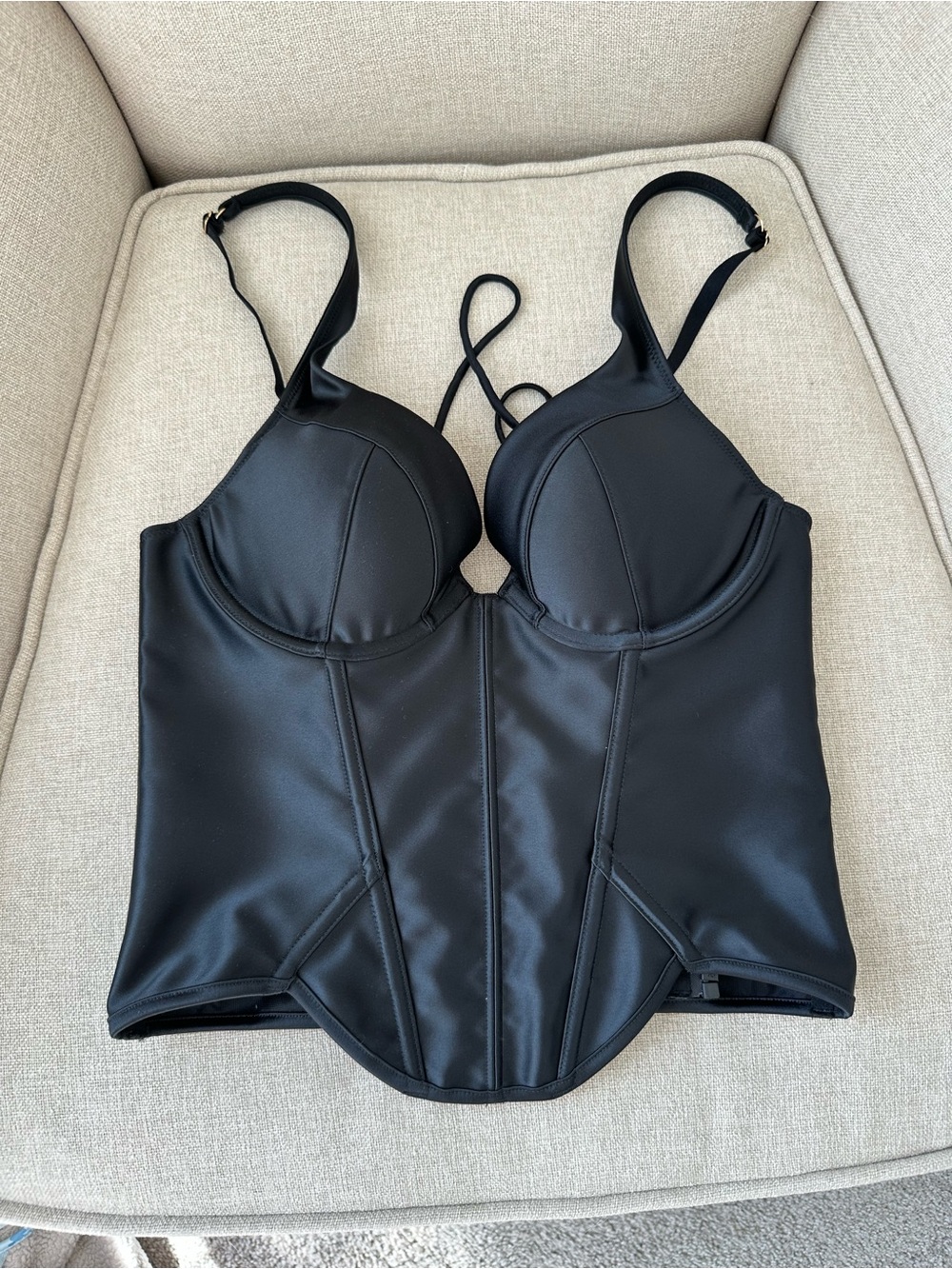 new victoriaâs secret black corset top w/ built in push up bra